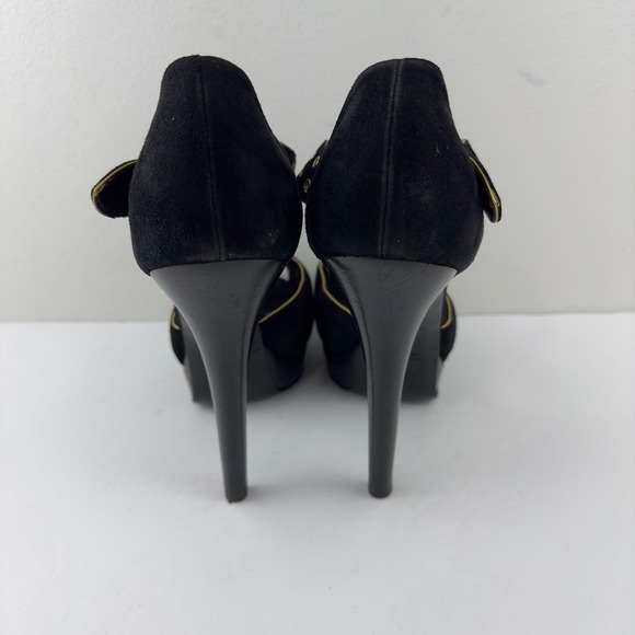 Fendi black suade with gold trim Grommet peep toe platform heels - Picture 3 of 10